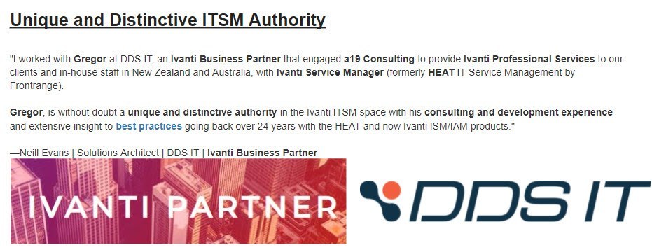 ITSM Testimonial from Ivanti Business Partner (DDS IT) Australia New Zealand APAC ANZ